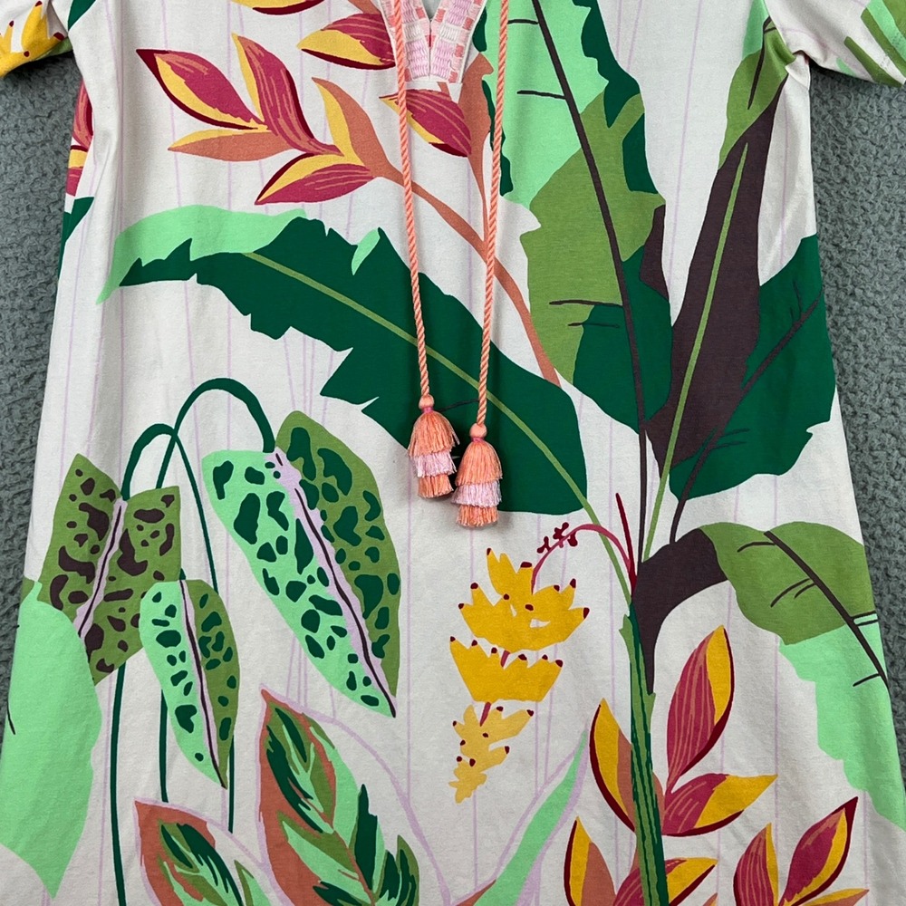 Spartina 449 Women Medium Tropical Floral Tassel Shift Dress Pink Green Cotton - Picture 3 of 11
